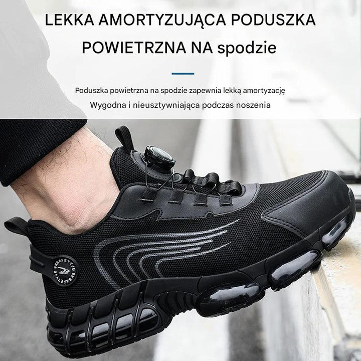 Komfortowe, męskie buty robocze z amortyzacją i antypoślizgową podeszwą, doskonałe do długiej pracy.