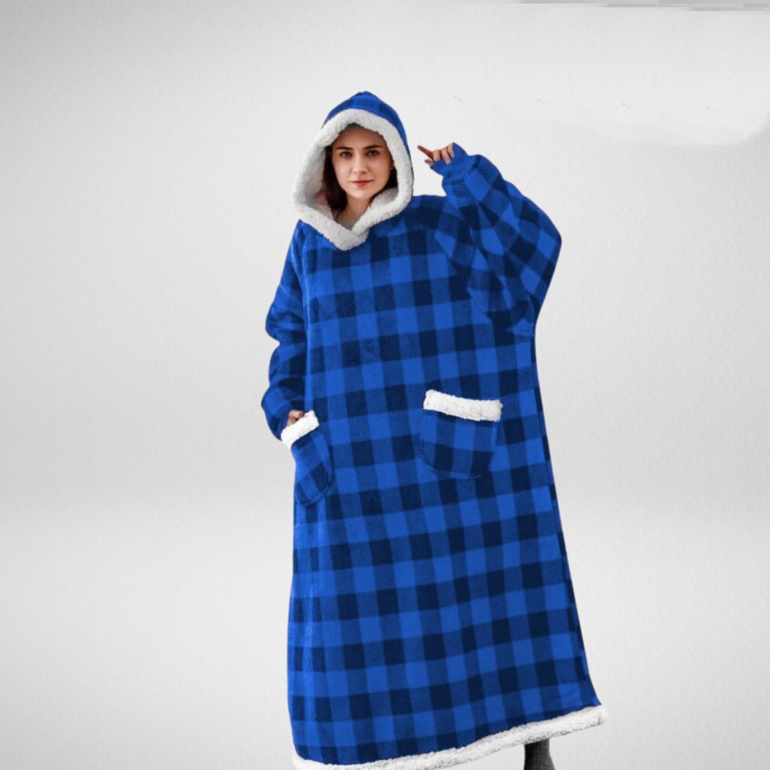 Stylowy i przytulny koc z kapturem oversize. Idealny na prezent, gwarantuje ciepło i relaks w domu.