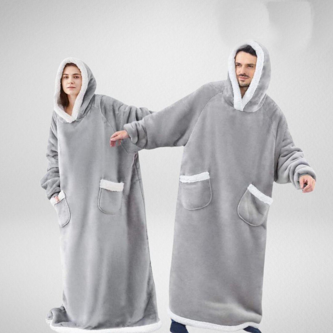 Ogromny, ciepły koc oversize z kapturem, idealny do otulenia. Komfortowy koc unisex na wieczory.