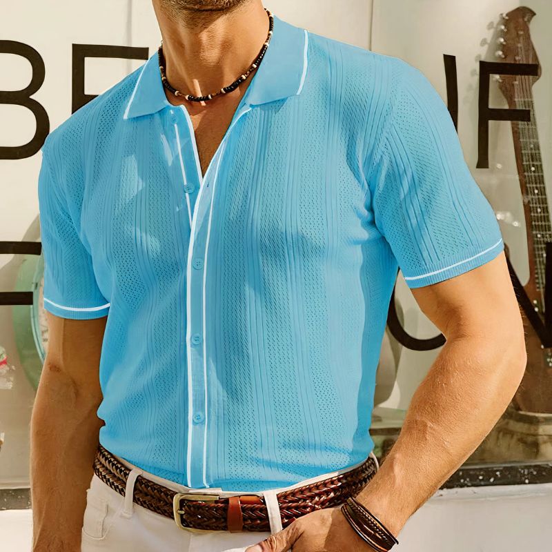Przewiewna, elegancka męska koszulka polo bawełniana. Wygodny fason z krótkim rękawem do letnich stylizacji.
