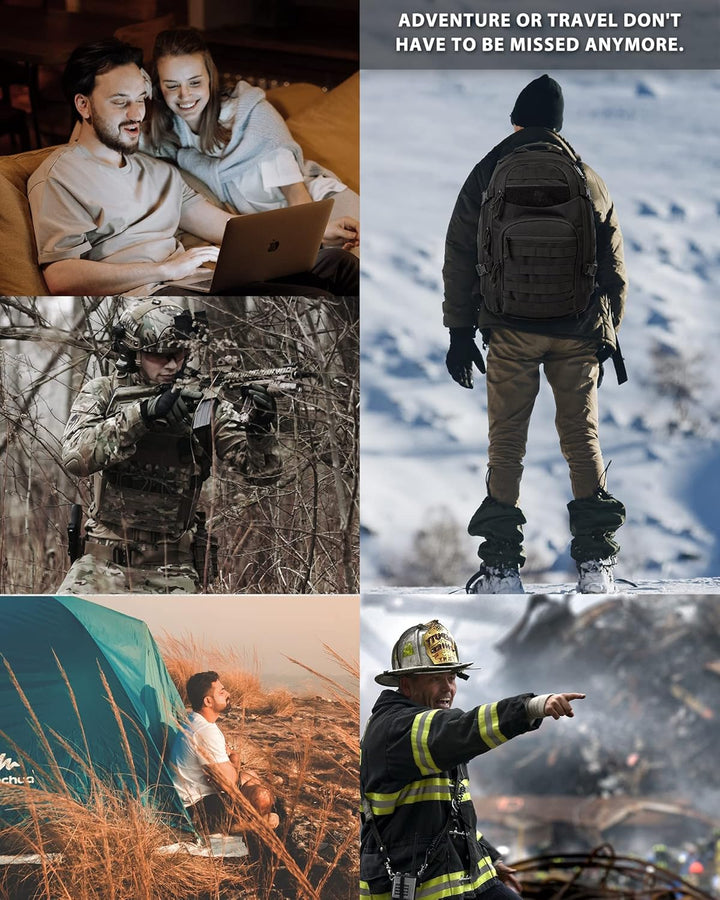 Czarny plecak 35L taktyczny, z systemem Molle, na laptopa, do codziennego użytku.