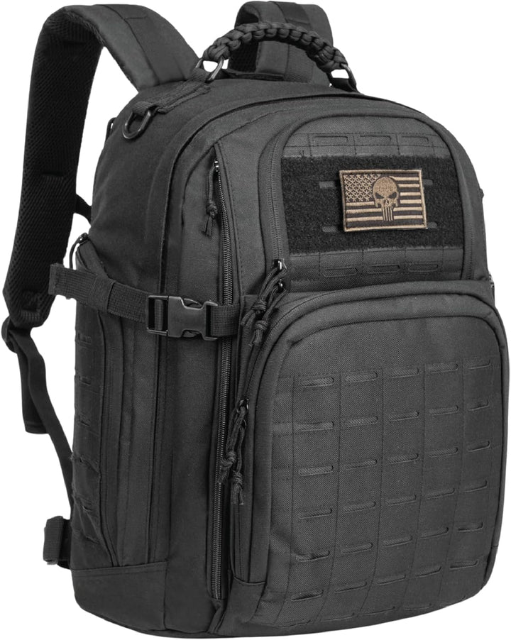 Plecak outdoorowy 35L, taktyczny, czarny, z systemem Molle i przegrodą na laptopa.