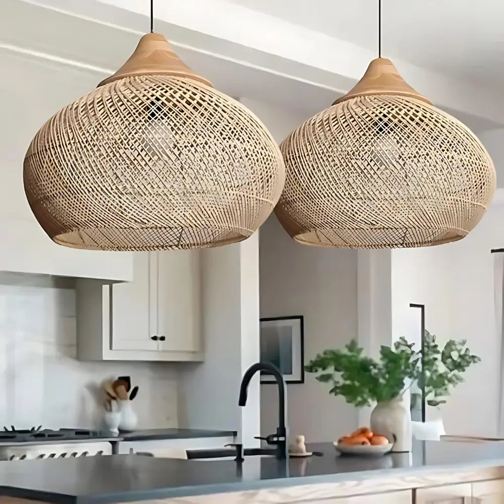 Lampa wisząca rattanowa boho do salonu, sypialni, jadalni. Stylowe oświetlenie sufitowe z naturalnego rattanu.
