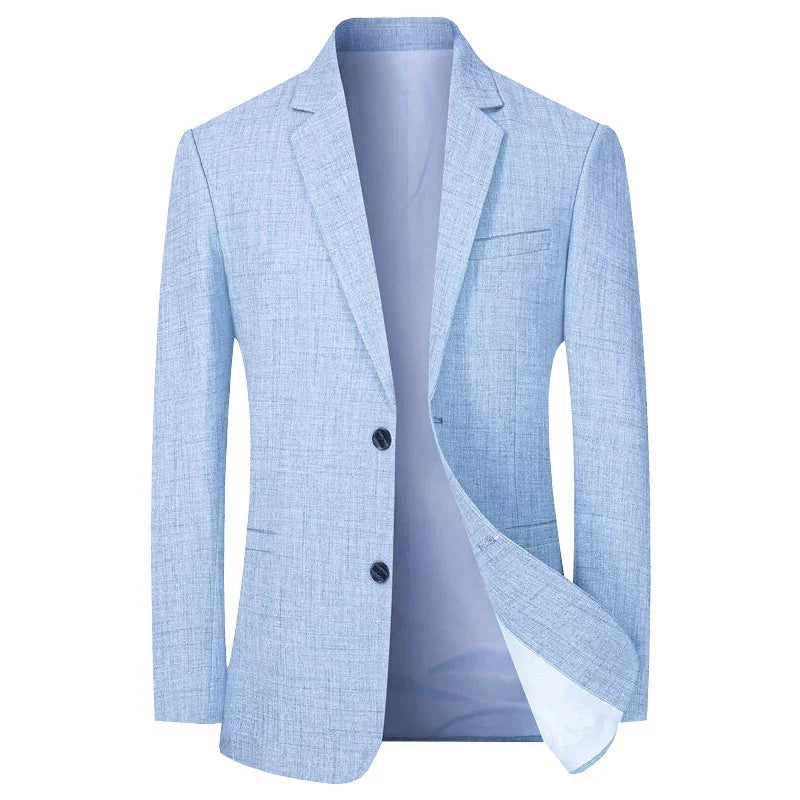 Elegancka męska marynarka w kolorze niebieskim, slim fit, doskonała na wesele, do biura lub formalne wyjścia.