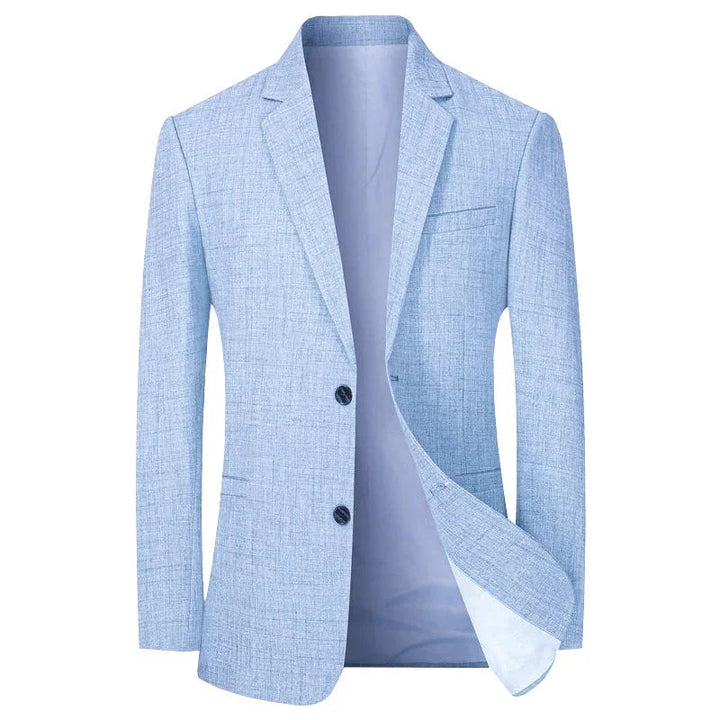 Elegancka męska marynarka w kolorze niebieskim, slim fit, doskonała na wesele, do biura lub formalne wyjścia.