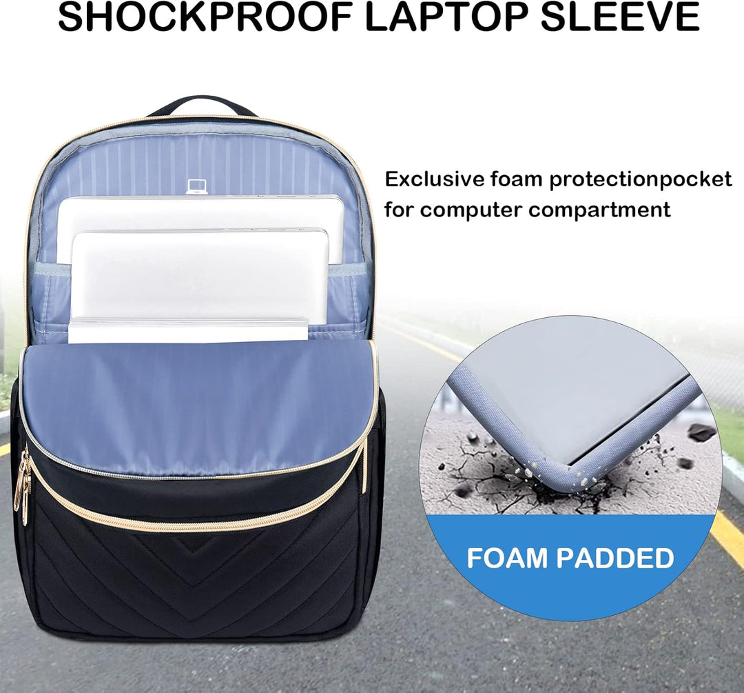 Przód plecaka damskiego na laptopa 15,6". Lekki, wodoodporny plecak z USB. Idealny do pracy.