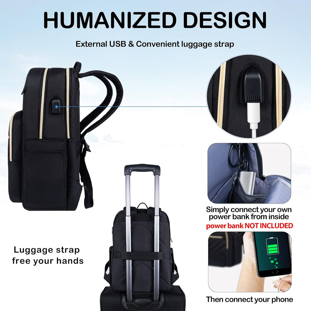 Ergonomiczny tył lekkiego plecaka damskiego na laptopa 15,6". Wygodne szelki, wodoodporny, z USB.
