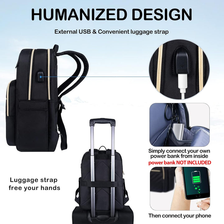 Ergonomiczny tył lekkiego plecaka damskiego na laptopa 15,6". Wygodne szelki, wodoodporny, z USB.
