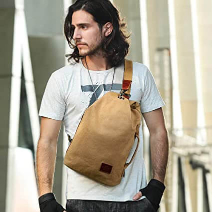 Solidna męska torba crossbody z wodoodpornego płótna. Bezpieczna kieszeń antykradzieżowa.