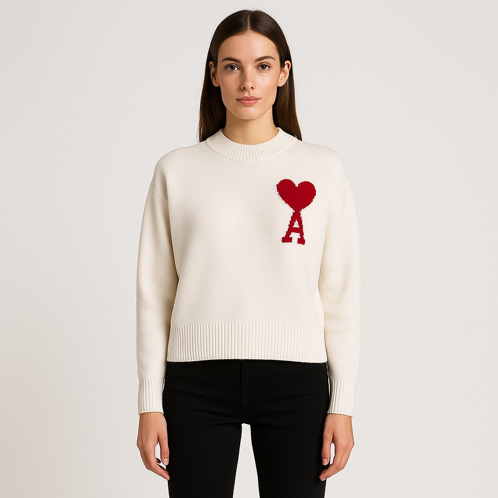 Damski sweter oversize z uroczym sercem, wygodny i stylowy na co dzień.