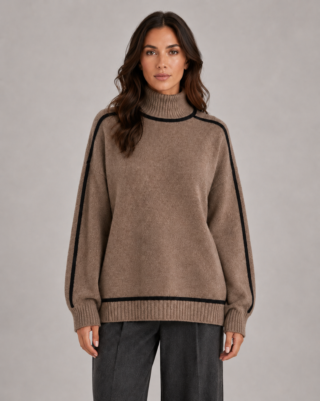 Damski dzianinowy sweter oversize z golfem, ciepły i komfortowy, idealny na jesień i zimę.