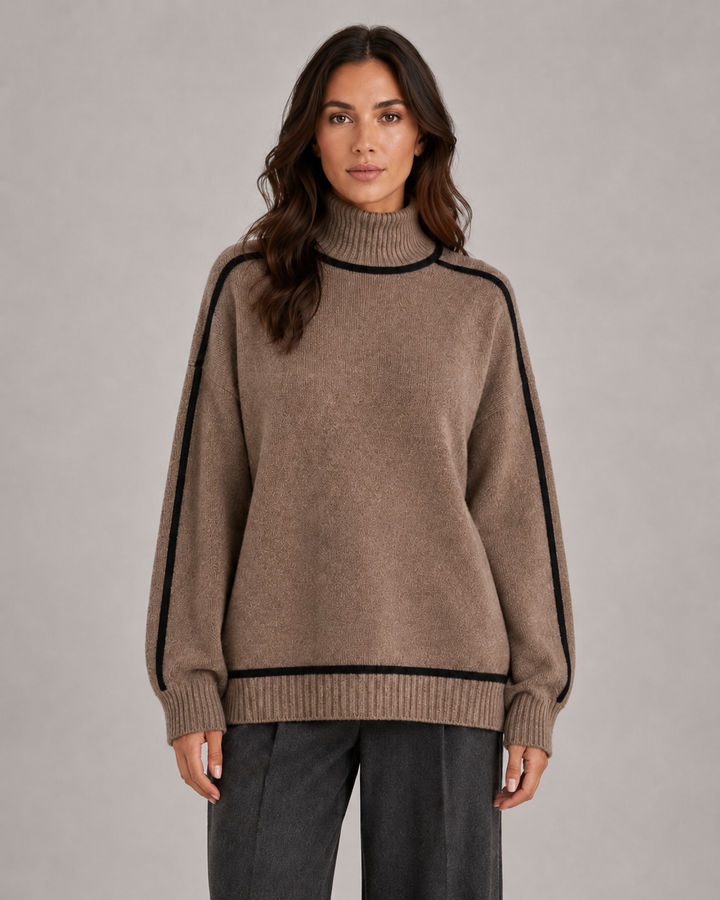 Damski dzianinowy sweter oversize z golfem, ciepły i komfortowy, idealny na jesień i zimę.
