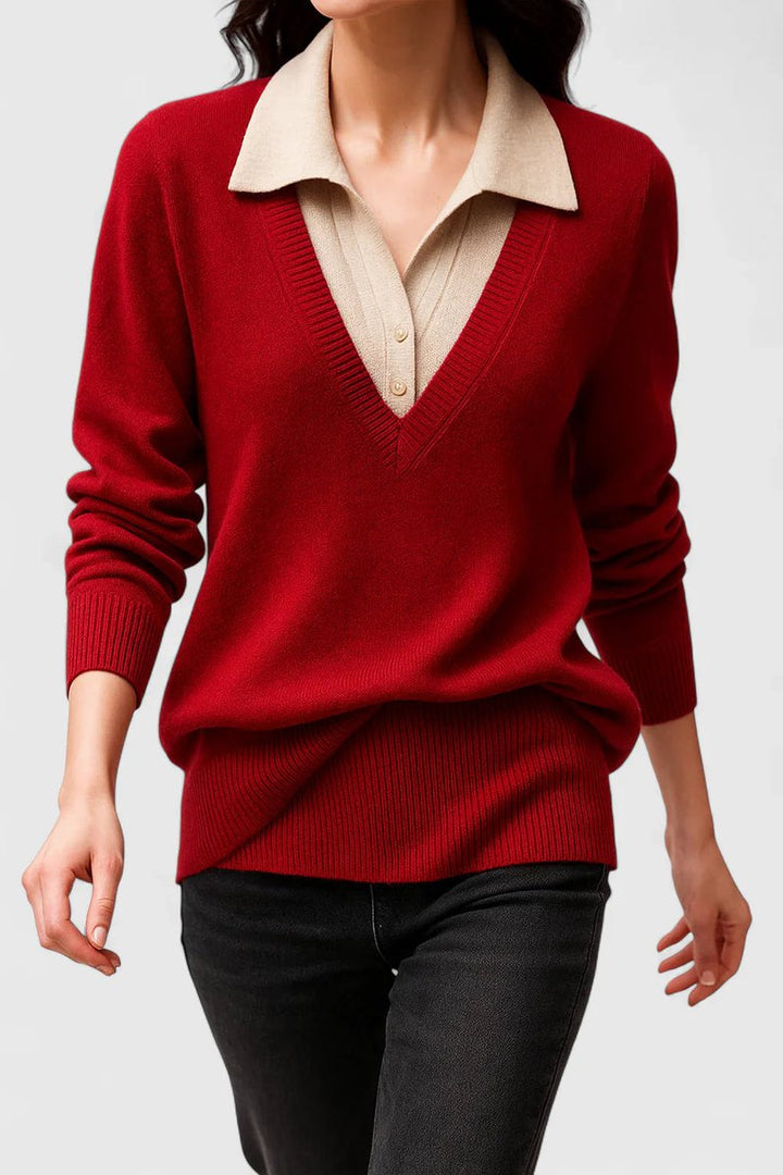 Stylowy sweter damski polo z dekoltem V. Miękka dzianina, luźny fason, idealny do casualowych stylizacji.