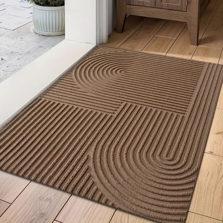 Nowoczesna wycieraczka geometryczna antracytowa, ryflowana, idealna do przedpokoju i domu.