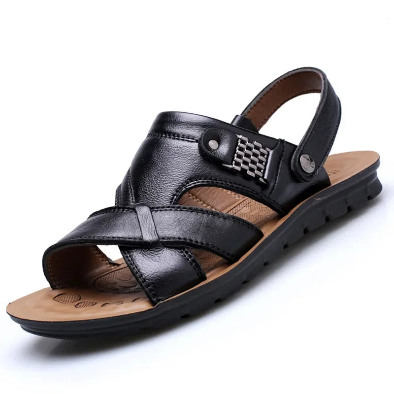 Komfortowe męskie sandały Tiberius, skórzane i przewiewne. Idealne letnie buty na upalne dni i spacery.