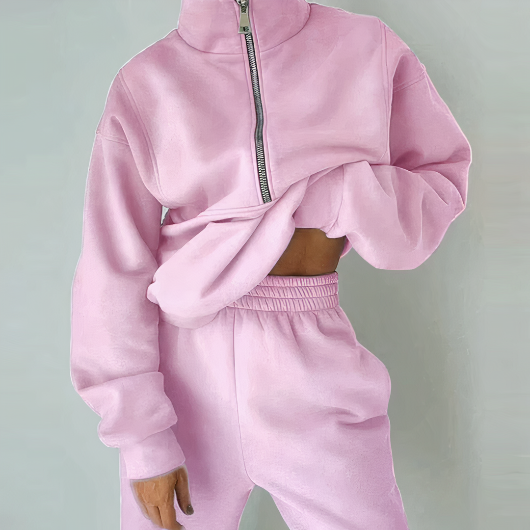 Modny dres damski, zestaw 2-częściowy. Luźne spodnie z wysokim stanem i wygodna bluza. Idealny na fitness.